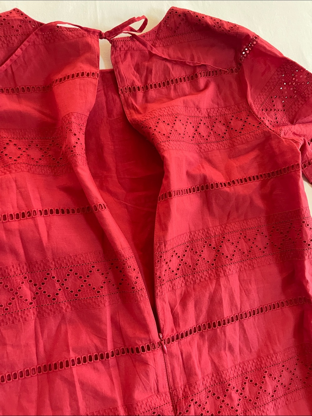 LOFT Crimson Eyelet Midi Shift Dress - Picture 4 of 5